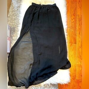 Black sheer maxi skirt with high slit